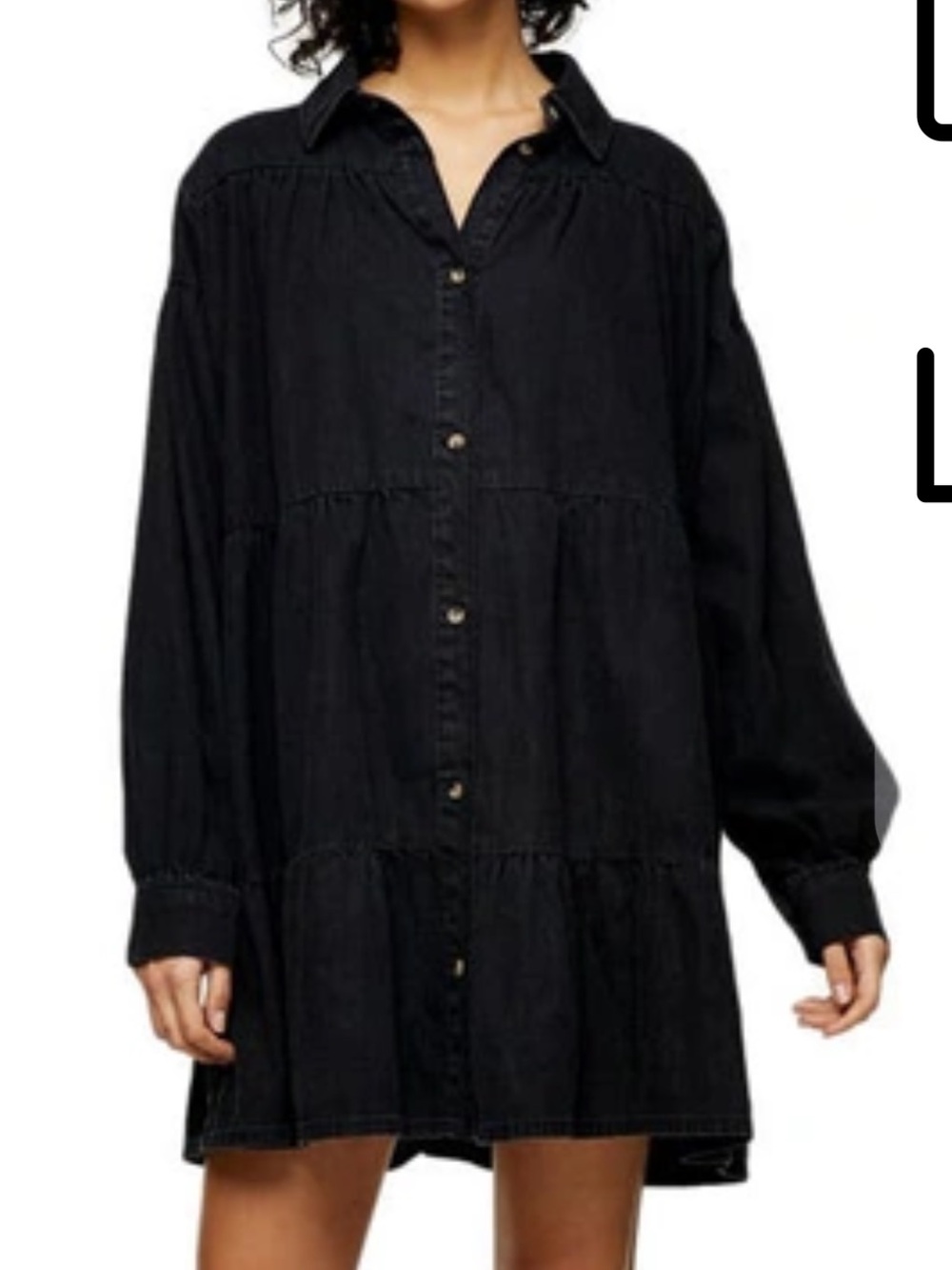 Topshop Black Tiered Button-Front Denim Mini Dress | 4